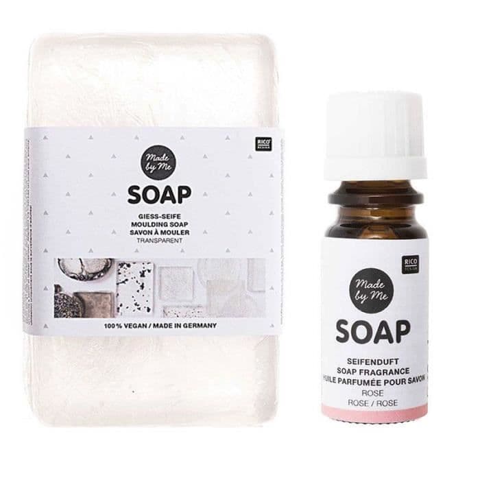 100% vegansk transparent formtvål 250 g + Rosdoftande olja