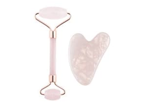 Rose Quartz Jade Roller Gua Sha Set Guasha ruzenin Masazni valecek a desticka