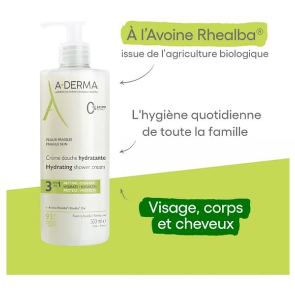 A-DERMA Duschkräm Feuchtigkeitsspendend 3in1 Empfindliche Haut 500 ml