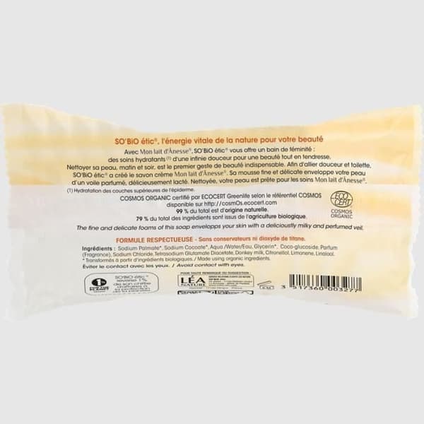 Savon Crème - SO'BiO ETIC - Min Åsne Mjölk - 100 g - Fin Mousse - Utan parabener