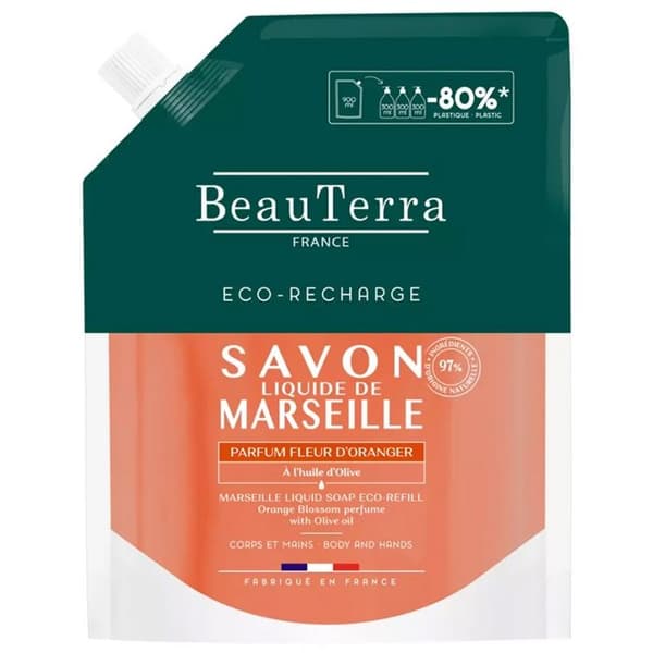 BeauTerra Flytande Savon de Marseille Parfym Blomma av Apelsin Eco-Recharge 900 ml
