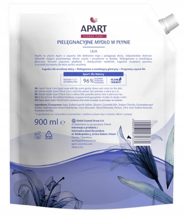 Nestesaippuan täyttöpakkaus Apart Floral Care Lily 900 ml
