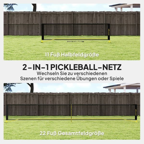 Bärbar Pickleballnät, 670x60x92 cm, Gul