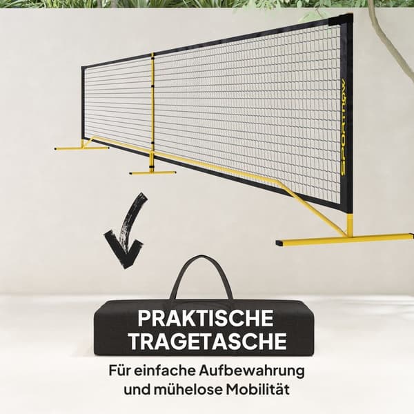 Bärbar Pickleballnät, 670x60x92 cm, Gul