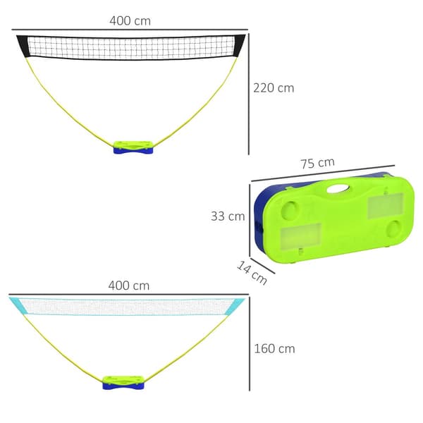 Badminton Sæt, 2 i 1, 400x22.4x155 cm, Sort+Blå+Grøn