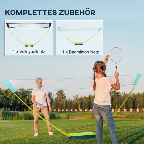 Badminton Sæt, 2 i 1, 400x22.4x155 cm, Sort+Blå+Grøn