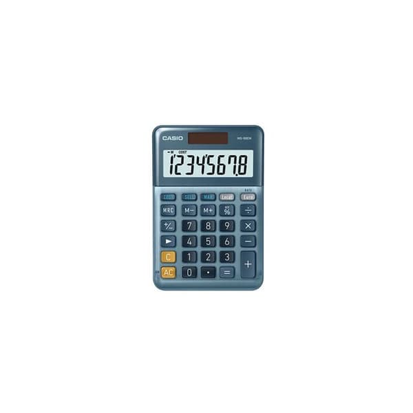 Skrivebordskalkulator - Casio - MS-88-EM - 8 tegn - Blå farge - Solenergi og batteridrift Blå