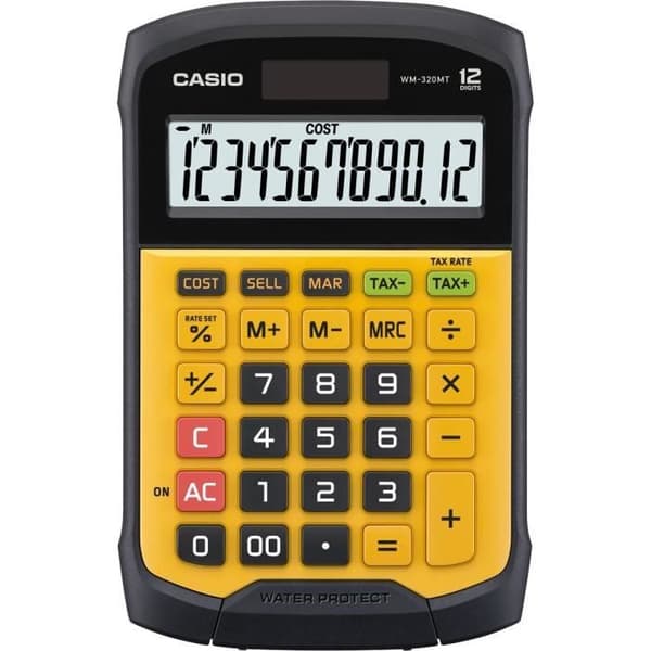 Skrivbordskalkylator - Casio - WM-320MT - Gul - LCD-skärm 12 siffror - Solpanel Svart, Gul