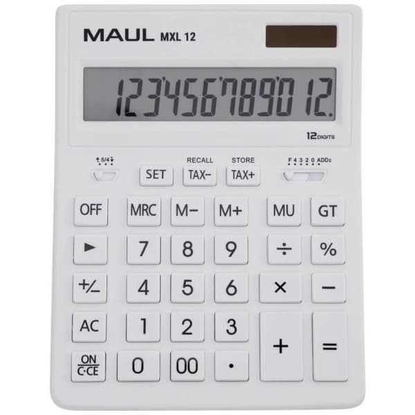 Maul MXL 12 Skrivbordsräknare vit Display: 12 batteridriven, solcellsdriven (B x H x D) 155 x 205 x 35 mm