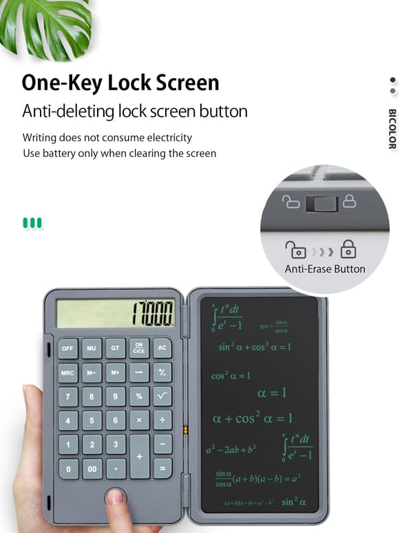 12-cifret lommeregner (med USB-opladning) lille lommeregner med 6,5 tommer skrivetavle
