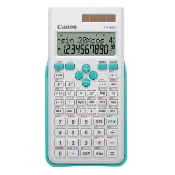 CANON F-715SG vetenskaplig kalkylator - 10 siffror + 2 exponenter - Solpanel och batteri - Vit med blått