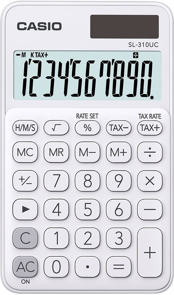 CASIO REGNERE, LOMME SL-310UC-WE HVID, 10 CIFFER DISPLAY Hvid