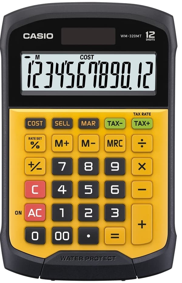 CASIO TOIMISTOLASKIN VEDENPITÄVÄ WM-320MT-S, 12-numeroinen näyttö, irrotettava näppäimistö.