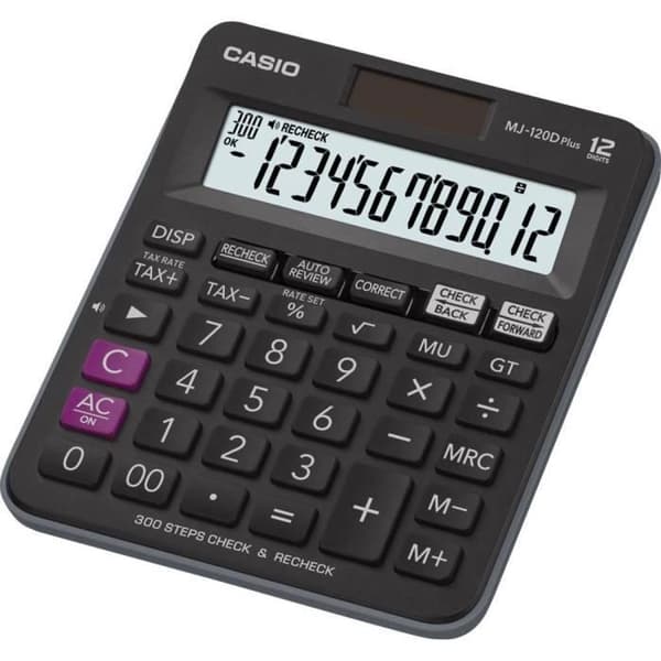 Skrivbordskalkylator - Casio - MJ-120DPLUS - Solenergi - Svart - Batteridriven