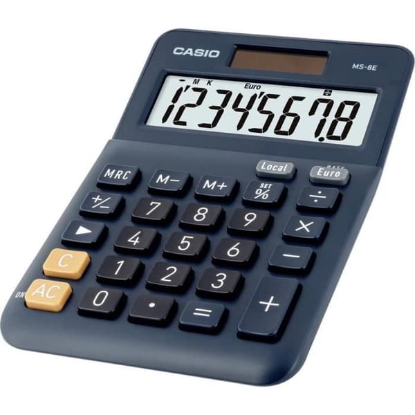 Skrivbordskalkylator - Casio - MS-8E - 8-tums skärm - Mörkblå färg - Solenergi