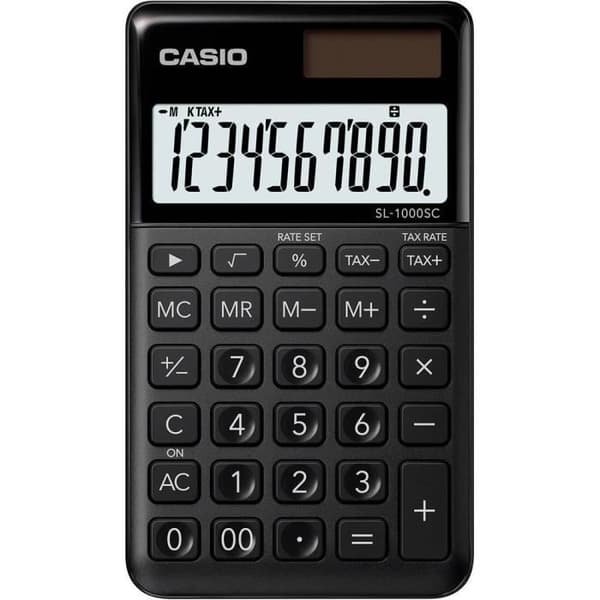 Casio SL-1000SC-BK Fickräknare svart Display: 10 solar, batteridriven (B x H x D) 71 x 9 x 120 mm Svart