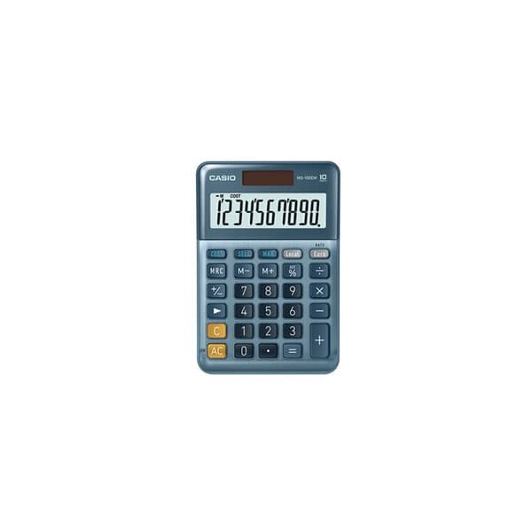 Skrivbordskalkylator - Casio - MS-100-EM - 10 teckens skärm - Blå färg - Solenergi och batteri Multifärg
