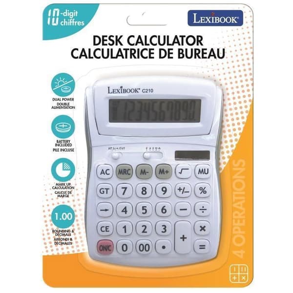 Skrivbordskalkylator - Flerfärgad - 10 Siffror - Justerbar Skärm - Gummifinish - Dubbla Strömkällor