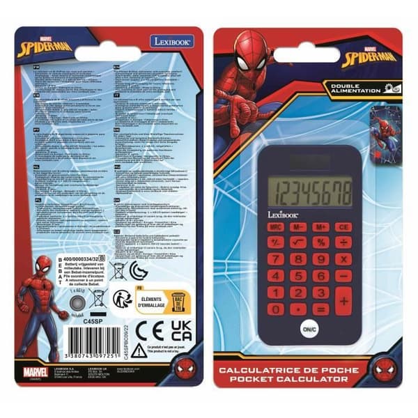 Fickräknare - SpiderMan - 8 siffror - Solskyddsmedel - Dubbel strömförsörjning - Flerfärgad