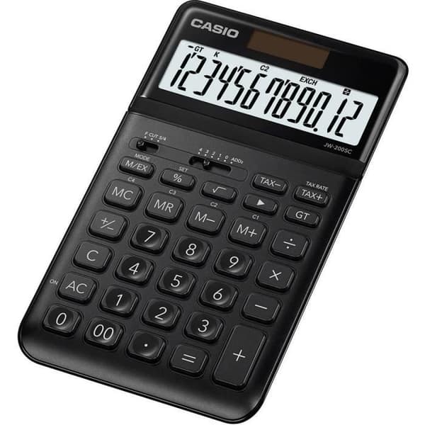 Skrivbordskalkulator - Casio - JW-200SC-BK - 12-sols screen - Minnes 4 tangenter - Svart Svart