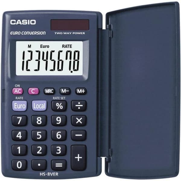 Plånboksräknare - Casio - HS-8VER - 8-skärm - Solenergi - Mörkblå färg Blå