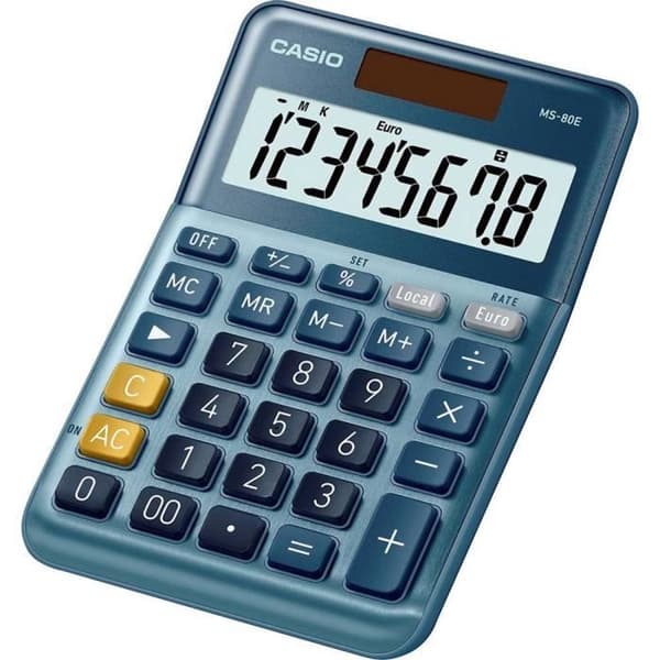 Bordcalculator - Casio - MS-80E - Solenergi - 8-tums skärm - Blå färg
