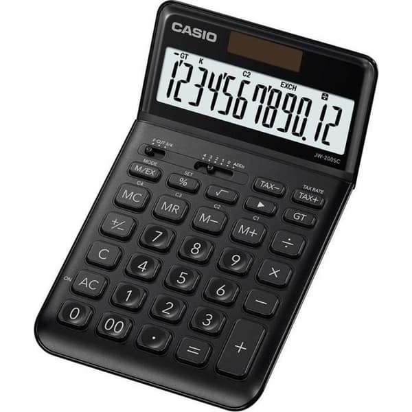 Skrivbordskalkulator - Casio - JW-200SC-BK - 12-sols screen - Minnes 4 tangenter - Svart