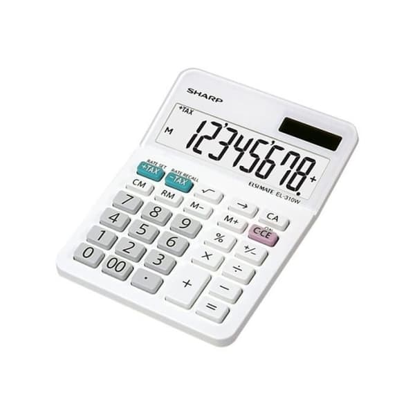 Skrivbordskalkylator - Sharp - Elsi Mate EL-310WB - 8 siffror - Solpanel - Vit Vit