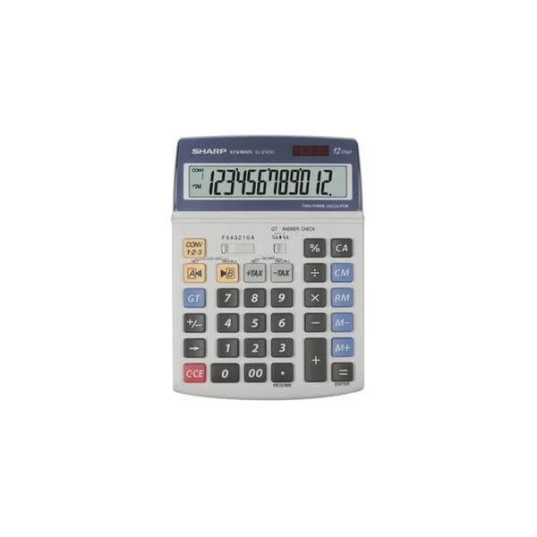 Bordshubb - SHARP - EL-2125 C - Stor LCD-skärm - 12 siffror - Grå Svart, Blå, Grå