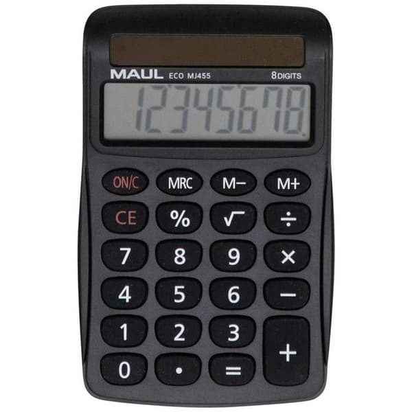 Maul ECO MJ 455 Skrivbordsräknare svart skärm: 8 solar (B x H x D) 71 x 112 x 20 mm Svart