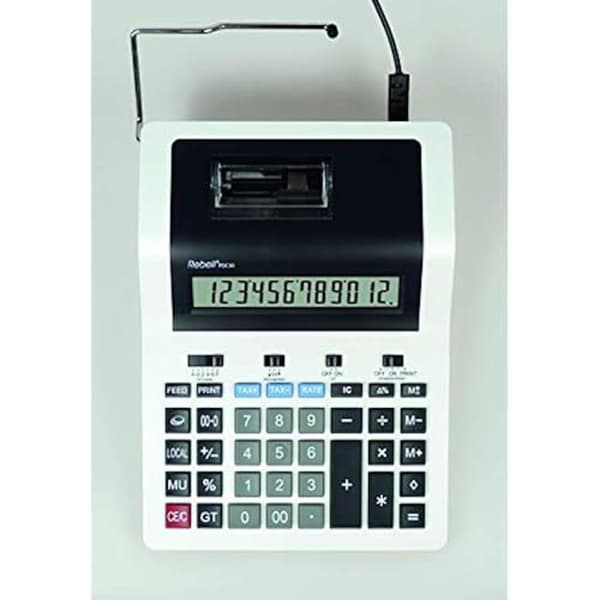 Utskriftskalkylator - Rebell - RE-PDC30-WB - 12 siffror - Tvåfärgsutskrift - 2,0 rader/sek.