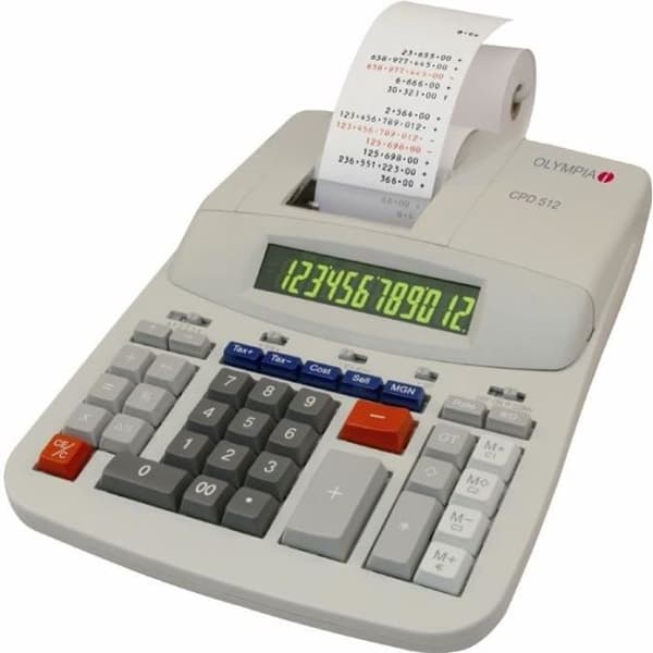 Skrivbordsräknare - OLYMPIA - CPD512 - 12-siffrig LCD-skärm - Tvåfärgsutskrift - Valutaomvandling