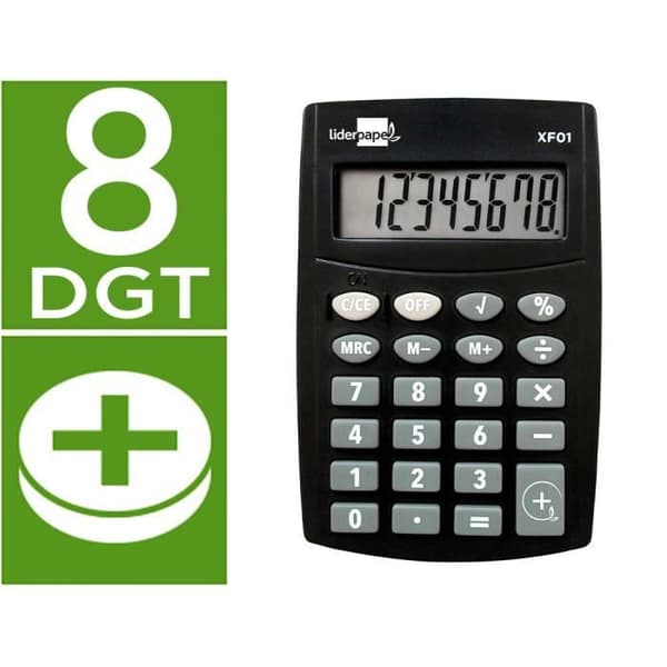 Liderpapel xf01 8-siffrig fickkalkylator med batteri 99x64x9 mm svart färg