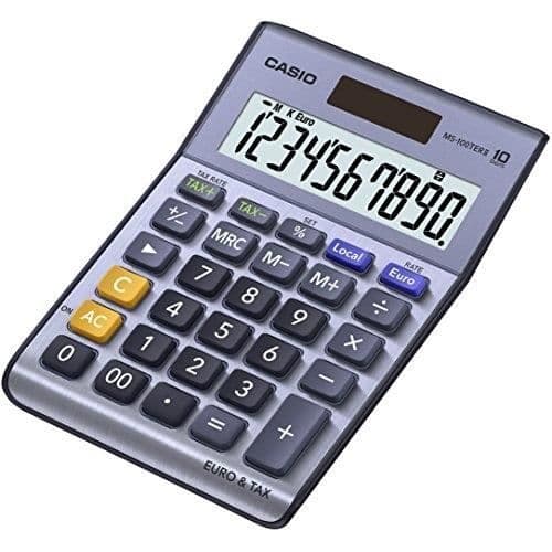 Desktop-kalkylator - CASIO - MS100TER II - 10-siffrig display - Valutaomvandling - Skatteberäkning Metallisk