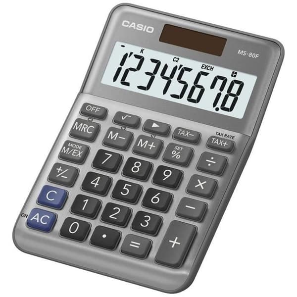 Casio MS-80F Skrivbordsräknare grå Display: 8 batteridriven, solenergidriven (B x H x D) 101 x 148,5 x 27,6 mm Grå