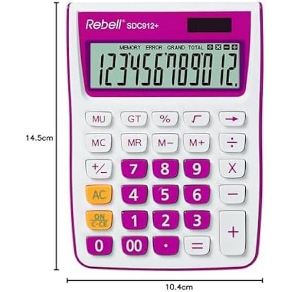 Kalkylator - REBELL - sdc912pk - 12 siffror - Rosa - Dual Funktionalitet