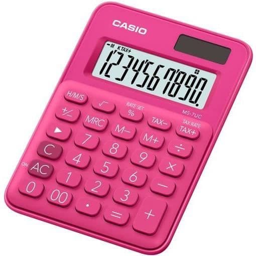 Skrivbordskalkylator - Casio - MS 7UC - Rosa - Batteridriven - 4 funktioner