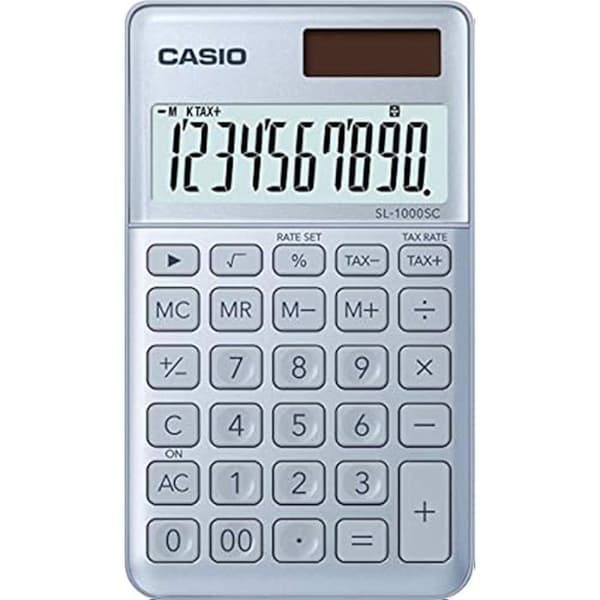 Fickräknare - Casio - SL-1000SC-BU - 10-siffrig display - Stor skärm - Dubbel strömförsörjning Svart