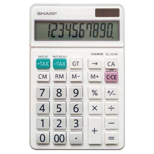 Sharp EL-331W, finansiell kalkylator, 10 siffror, 1 rad, batteri/sol, vit Vit
