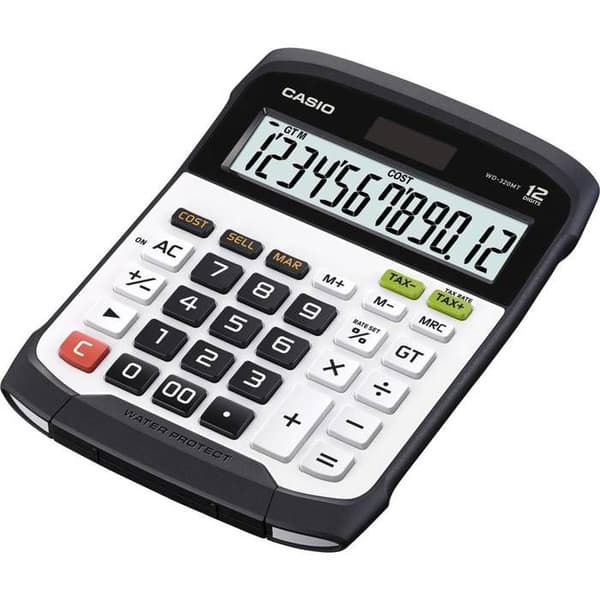 Skrivbordsräknare - CASIO - WD320MT - Vit - Solar och batteri - Avtagbart tangentbord Svart, Vit