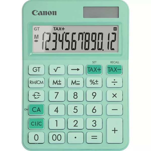 Pocket kalkylator - Canon - LS-125KB-GR - 12-tums skärm - Sol- och batteridriven - Grön färg Grön
