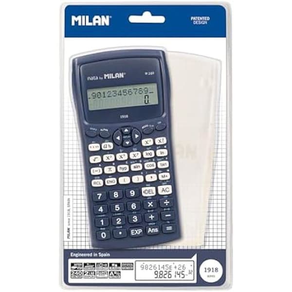 Vetenskaplig Miniräknare - Milan - M240-1918 - 16,7 x 8,4 x 1,9 cm - Färg Blå - Batteridriven