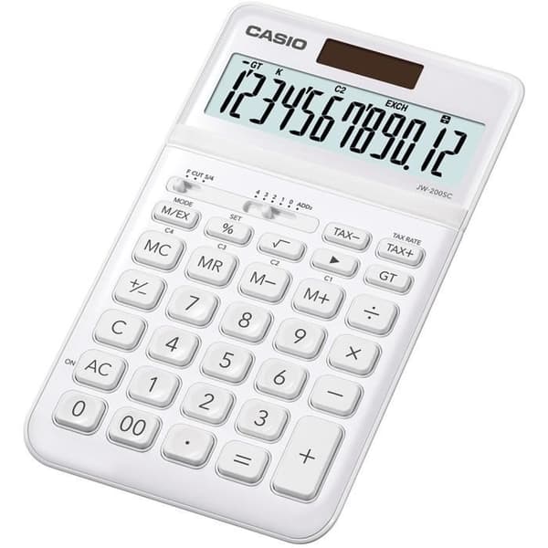 Grundläggande miniräknare - Casio - JW 200SC - Lutande skärm - 12 siffror - Vit färg Vit