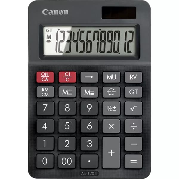 Skrivbordsräknare - CANON - AS-120 II HB - LCD - Svart - Batteri