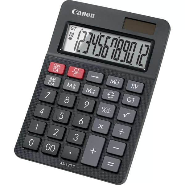 Skrivbordsräknare - CANON - AS-120 II HB - LCD - Svart - Batteri