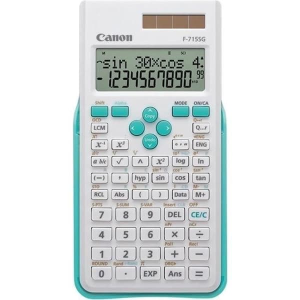 CANON F-715SG vetenskaplig kalkylator - 10 siffror + 2 exponenter - Solpanel och batteri - Vit med blått