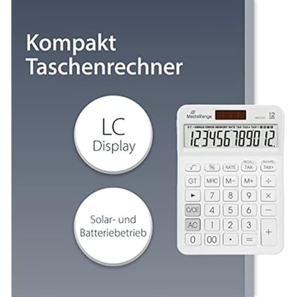 Räknare - MediaRange - Modell med LCD-skärm 12 siffror - Solenergiförsörjning - Modern design