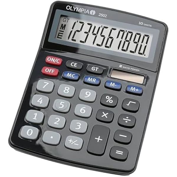 Kontorsräknare - Olympia Tools - 40182 - 10 Siffror - Dubbelförsörjning - 4 Typer av Beräkning Svart, Blå, Grå