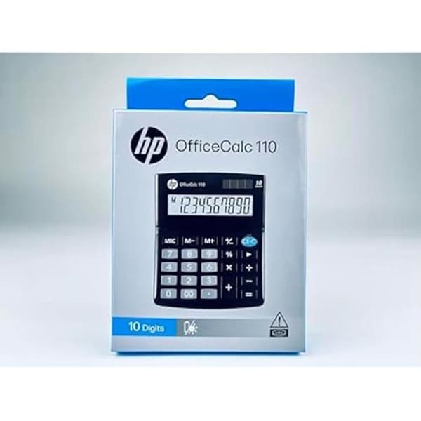 Bordskalkylator - HP - Kontorsräknare 110 - 10 siffrors skärm - Batteridriven - Svart färg