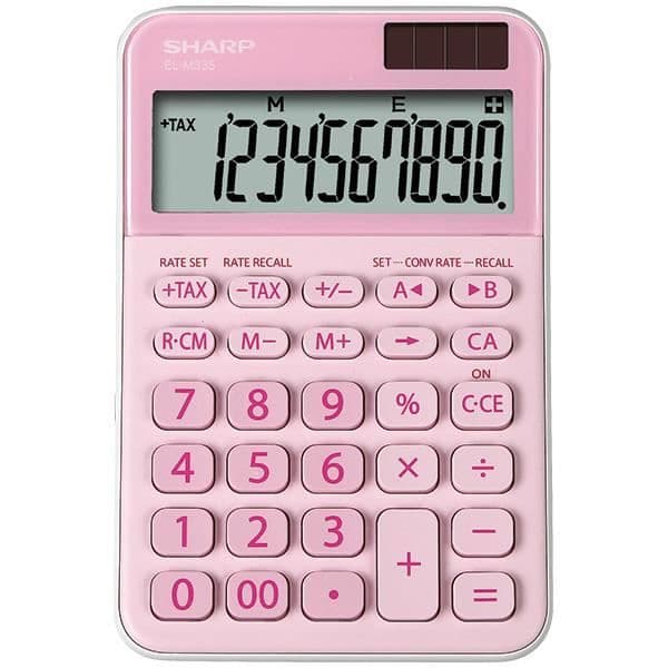 Sharp EL-M335, Desktop, Basic Miniräknare, 10 siffror, Batteri/Solar, Rosa Rosa